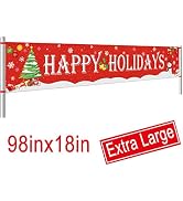 Large Happy Holidays Banner Outdoor | Red Christmas Banner Decorations | Xmas Party Supplies Outd...