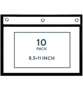 10 Pack Horizontal Job Ticket Holders 8.5x11 in (3 Hole ) - Black Dry Erase Pockets Sleeves 8 1/2...