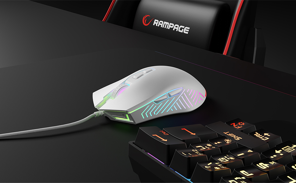 Spear V2 white RGB wired gaming mouse, ergonomic gaming mice