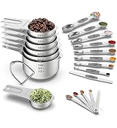 Measuring Cups and Magnetic Measuring Spoons Set, Wildone Stainless Steel 7 Measuring Cups, 8 Dou...