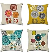 YUNNKEEY 4Pack Throw Pillow Covers 18x18 in Linen Fabric Cushion Covers Throw Pillows for Couch, ...