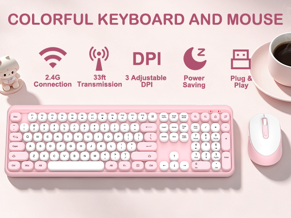 cute keyboard and mouse combo wireless-retro round keycaps