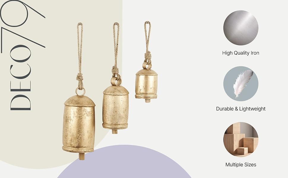 Rustic Gold Metal Decorative Cow Bells Set