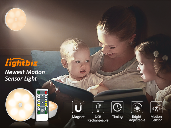 Warm White LED Closet Lights Wireless Motion Sensor USB Rechargeable Pucks Lights with Remote