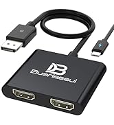 DisplayPort to Dual HDMI Splitter 4K@60Hz, USB-C Powered, DisplayPort 1.4 MST Hub DP to HDMI 1 in...