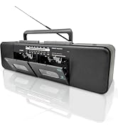 CTDZLED Retro Boombox with Dual Cassette Player, 7200mAh Battery, Bluetooth & 4-Band Radio (AM/FM...