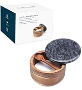 KITCHENDAO Large Acacia Salt Cellar Box Bowl with Built-in Spoon and Marble Lid, Solid Natural Ac...