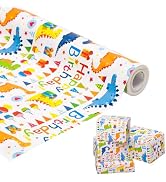 Kids Dinosaur Birthday Wrapping Paper Roll - 17”X 50Ft Jumbo Happy Birthday Dinosaur Gift Wrappin...