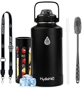 64oz Insulated Stainless Steel Water Bottle, Half Gallon Fruit Infuser Water Bottle with Straw, S...