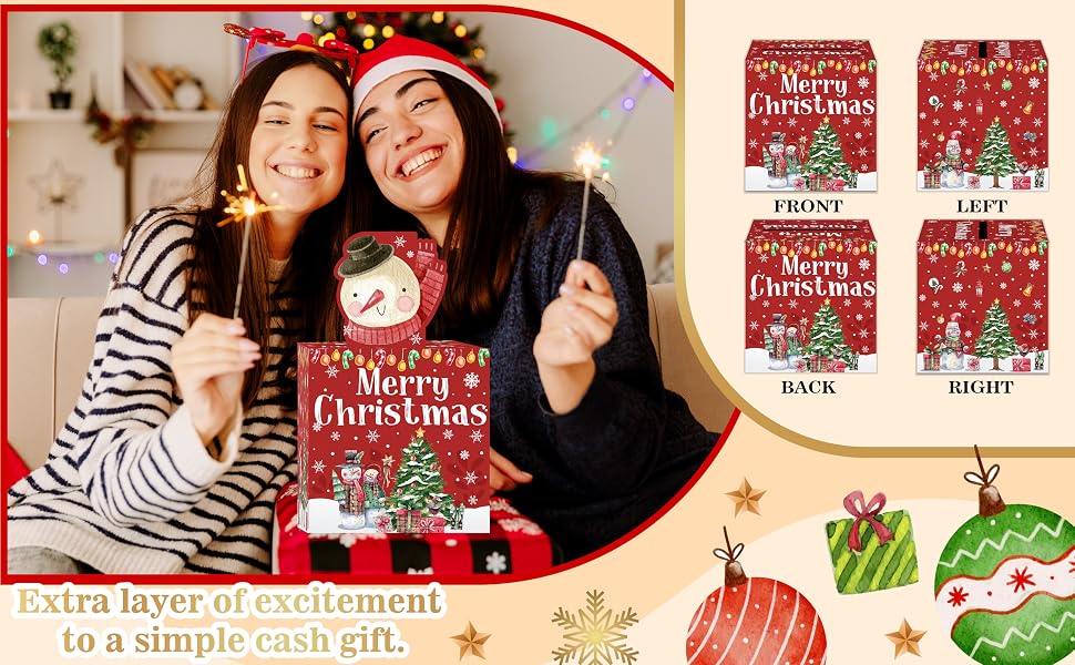 Christmas Party Gifts, Christmas Money Pull Box with Snowman Card and Transparent Bags
