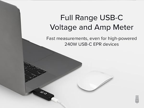 USB-C voltage and amp meter for fast measurements, compatible with 240W high-power EPR devices
