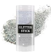MEICOLY Silver Body Glitter Stick,Singer Concert Music Rave Festival,Rotating Mermaid Face Glitte...
