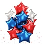 Blue Red Star Foil Balloons, 18 Inch Royal Blue Red Stars Shape Mylar Helium Balloons 12 Pcs Blue...