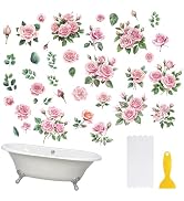 MOROBOR Non Slip Bathtub Stickers 6 PCS Pink Rose Theme Bathtub Sticker Anti-Slip Adhesive Bathtu...