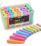 VEESA Sidewalk Chalk, 10 Colors in 52 Pcs, 4” x 1” - Washable Jumbo Driveway Chalk Bulk for kids ...