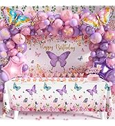 Butterfly Birthday Decorations Party Supplies for Girls Women with Pink Purple Balloon Arch Kit B...