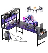 Mericonia 50 inch Large L Shaped Desk with Pegboard Hutch & Shelves, Corner Gaming Desk with Powe...