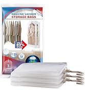 Hanging Vacuum Storage Bags, 3 Pack Large Hanging Vacuum Seal Bags for Clothing, Space Saver for ...