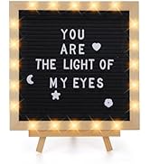 Changeable Felt Letter Board with LED Lights - 10×10" Message Custom Signs & Wood Stand& 450 Lett...