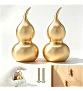 Sutfmwe 2pcs Brushed Brass Gourd Cabinet Knobs Solid Zinc Alloy Wu Lou Drawer Pulls Feng Shui Hom...