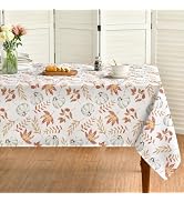 Horaldaily Fall Tablecloth 60x84 Inch, Thanksgiving Autumn Harvest White Pumpkin Orange Leaf Tabl...