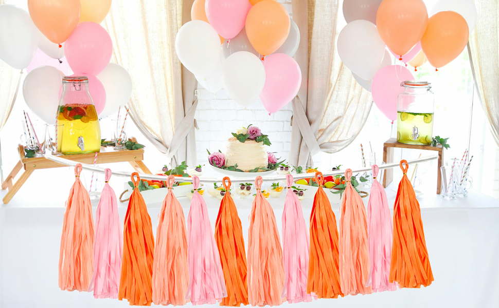 Pink Orange Tassel Garland Party Decor