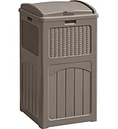 Greesum 33 Gallon Resin Outdoor Trash Can with Lid, Waterproof Resin Garbage Bin for Hideaway, Pa...
