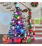 Juegoal 5 ft Pre-Lit Artificial Christmas Tree, Lighted Optical Fiber Xmas Trees with RGB Color C...