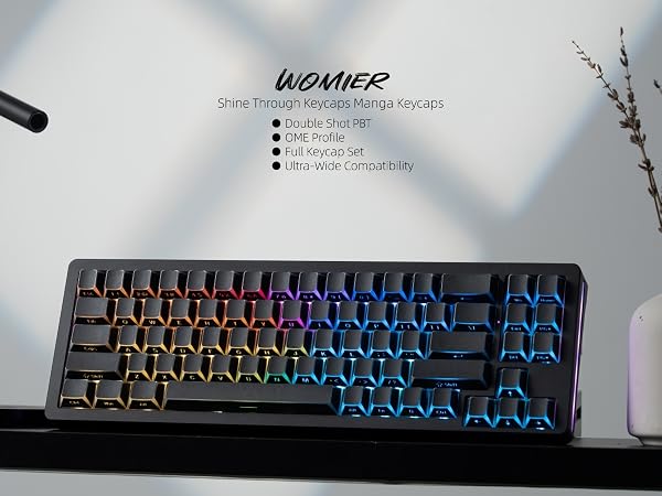 PBT Shine Through Keycaps Manga White, OEM Profile Side Printed Custom Key caps
