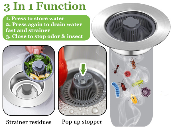 3 in 1 kitchen sink drain strainer