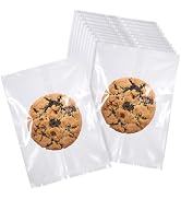 Prembag 100 Pcs 4-7/10 x 6-7/10 Inch Clear Cookie Bags with Seal,Heat Seal Cellophane Bags for Pa...