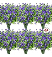 Roberly 24 Bundles Artificial Flowers for Outdoors, UV Resistant Eucalyptus Fake Flowers Shrubs G...