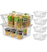 SANNO 14" Stacking Baskets Wire Storage Pantry Organization and Storage, Stackable Pantry Bins Fr...