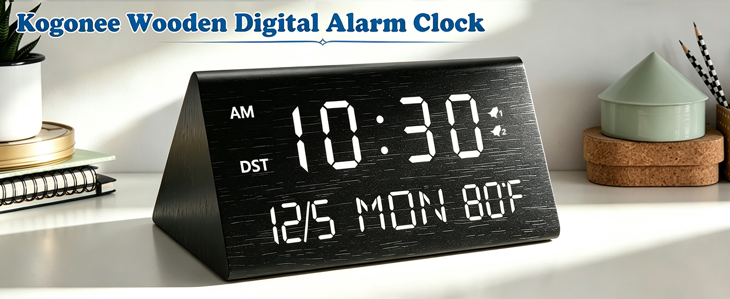 Kogonee Wooden Digital Alarm Clock