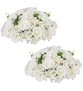 NUPTIO Flower Ball Arrangement Bouquet - 2 Pcs 15.7 inch Diameter White Fake Flowers Roses Balls ...