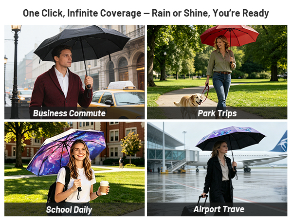 One touch auto open close umbrella. Press button to instantly expand or collapse canopy.
