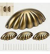 Sutfmwe Shell Cup Handles Vintage Semi Circle Cabinet Knobs 4 Pcs Brushed Brass Copper Handles fo...