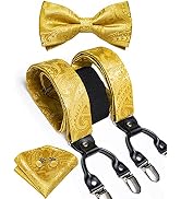 DiBanGu Paisley Bow Tie and Supenders for Men Tuxedo Heavy Duty 6 Clips Suspender Adjustable Y-Sh...