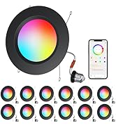 HYDONG Black 5/6inch Smart LED Can Lights,12Pack Retrofit LED Recessed Lighting,13W 1050LM RGB Co...