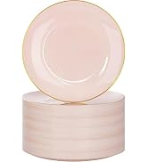 Nervure 100Pieces Pink and Gold Plastic Plates - 7.5inch Disposable Pink Salad/Dessert Plates - H...