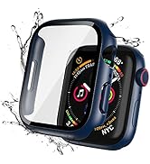 i.VALUX 2 Pack Hard PC Case with Tempered Glass Screen Protector Compatible with Apple Watch Seri...