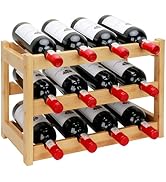 Thalomely Bamboo Wine Rack, 3-Tier 12 Bottles Wine Storage Cabinet Shelf, Easy-Assembly Freestand...