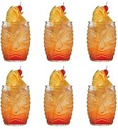 Cedilis 6 Pack Modern Bar Tiki Glasses Tiki Cup Tiki Mug, Double Old Fashioned Glass, Hawaiian St...