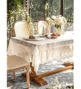 UWWGKK Lace Tablecloth Exquisite Embroidery Floral, Table Cloth Rectangle Table with Wavy Openwor...