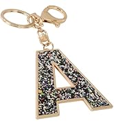 Junyuerly Glitter Initial keychains|Gold Keychain Accessories|Leatherette Letter Bag Charm for Women