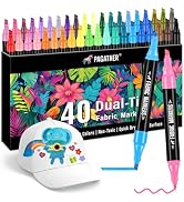 Fabric Markers Permanent for Clothes, 40 Colors Dual Tip with Fine and Chisel Tips Paint Pens for...
