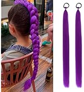 ADIASAI Purple Braid Ponytail Extension with Elastic Tie, 2 Packs 16 Inch Braiding Hair Extension...