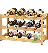 BAMEOS Bamboo Wine Rack, 3 Tier Natural Wine Rack Freestanding Floor Display Storage Shelf counte...
