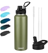 MEZMUT Insulated Water Bottle with Straw&2 Lids 40oz Stainless Steel Water Bottles Sports Metal W...