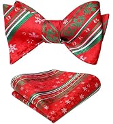HISDERN Christmas Bow Ties for Men Xmas Self-tied Bowties and Pocket Square Set Festival Woven Bo...
